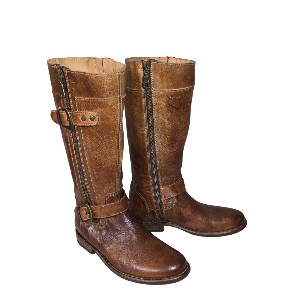 Bed Stu Gogo Lug Distressed Tan Rustic Leather Boots Womens Size 7.5